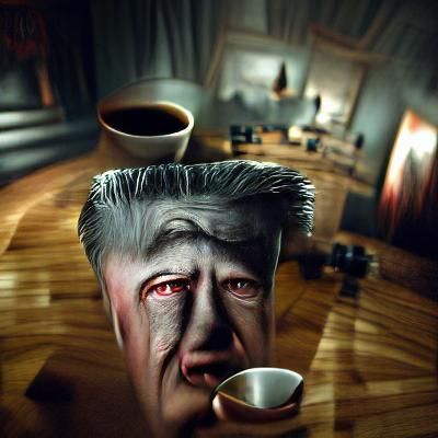 Sinister David Lynch with Coffee, Greg Rutkowski Style