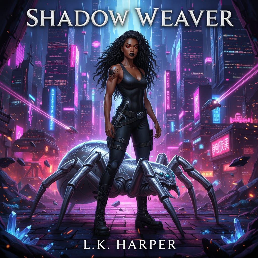 Fantasy Book Cover: Neon City and Spider Companion