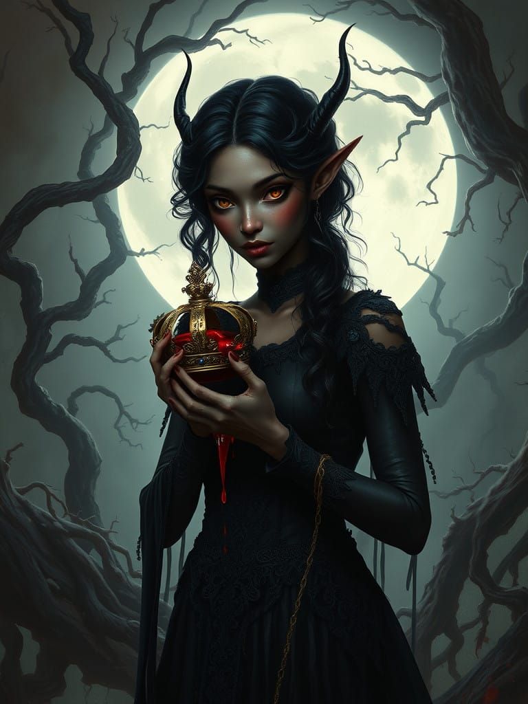 Fae Queen in a Haunting, Moonlit Realm