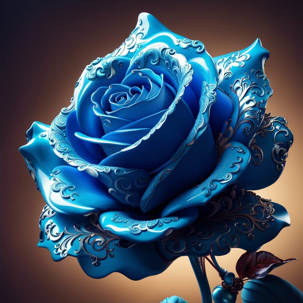 Intricate Blue Rose Digital Art