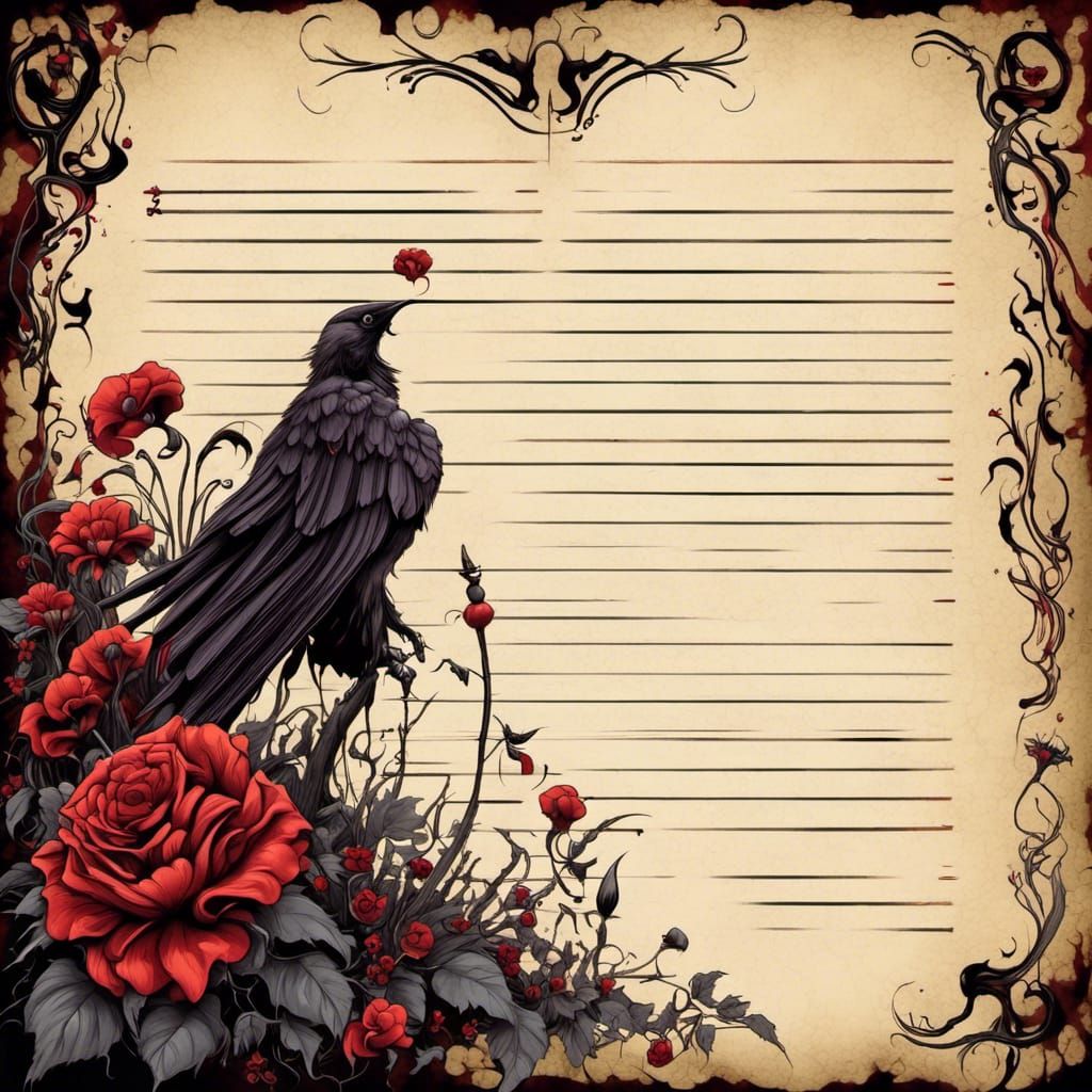 Gothic Notebook Page with Dark Impressionistic Flowers