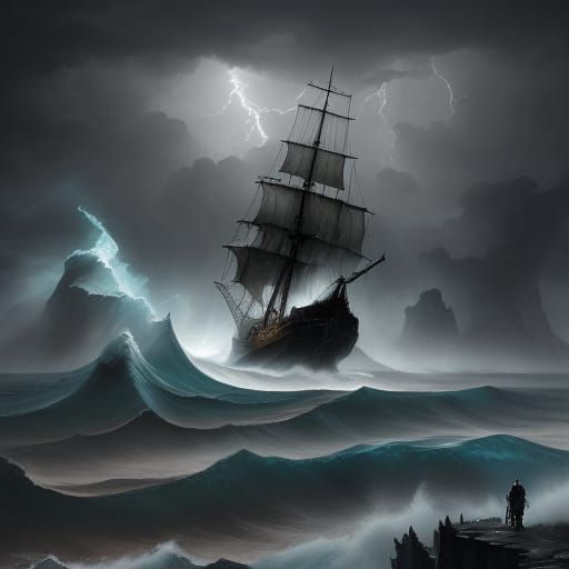 Stormy Seascape in Dramatic Oil Painting Style