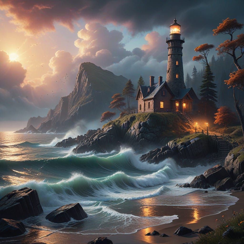 Majestic Lighthouse in Dreamlike Serenity