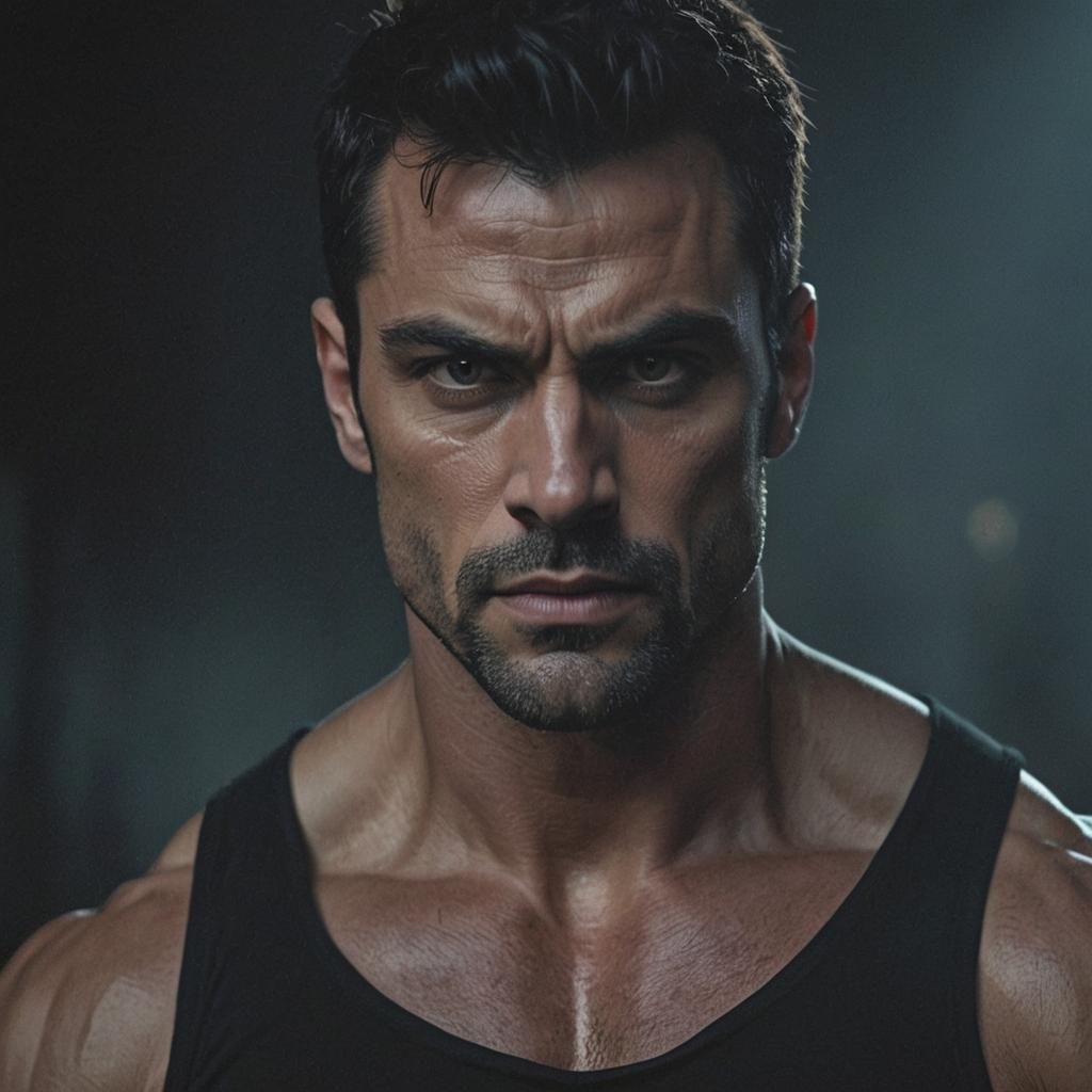 Intense Close-Up of a Man in Black