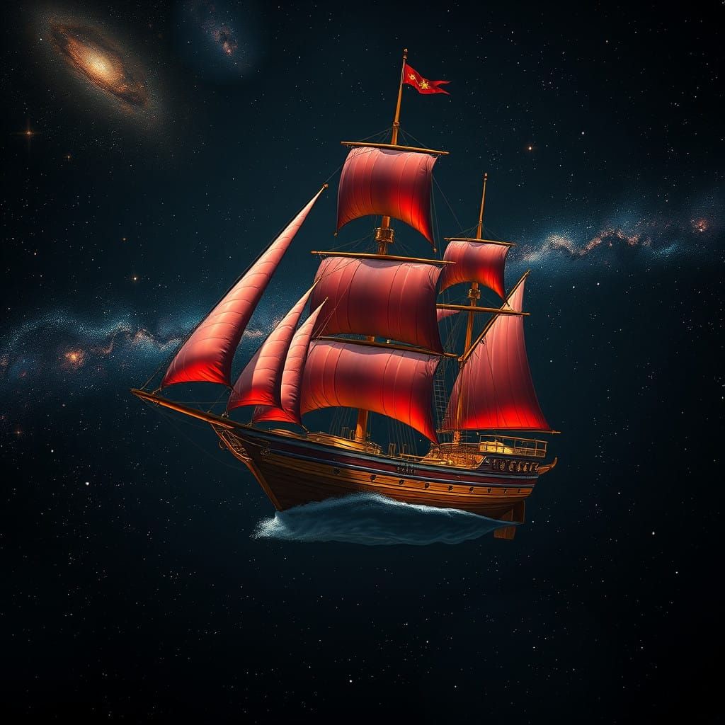 Voyaging Space Schooner in Cosmic Twilight