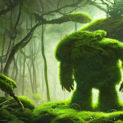 Moss-Covered Robot Giant in Jungle Illustration