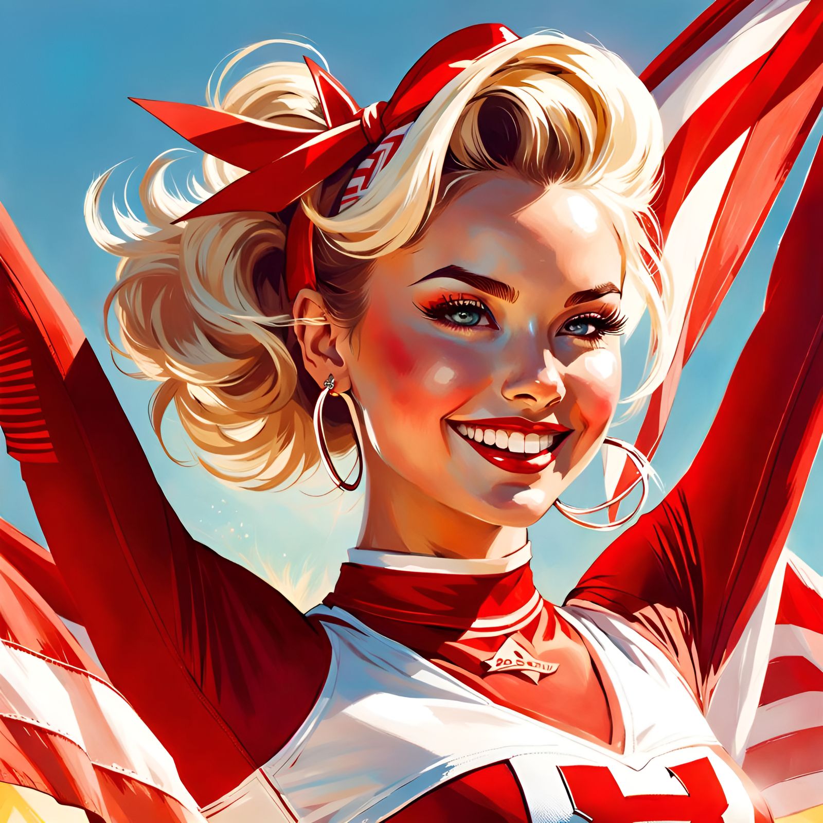 Cheerful Cheerleader Portrait in Pin-Up Style