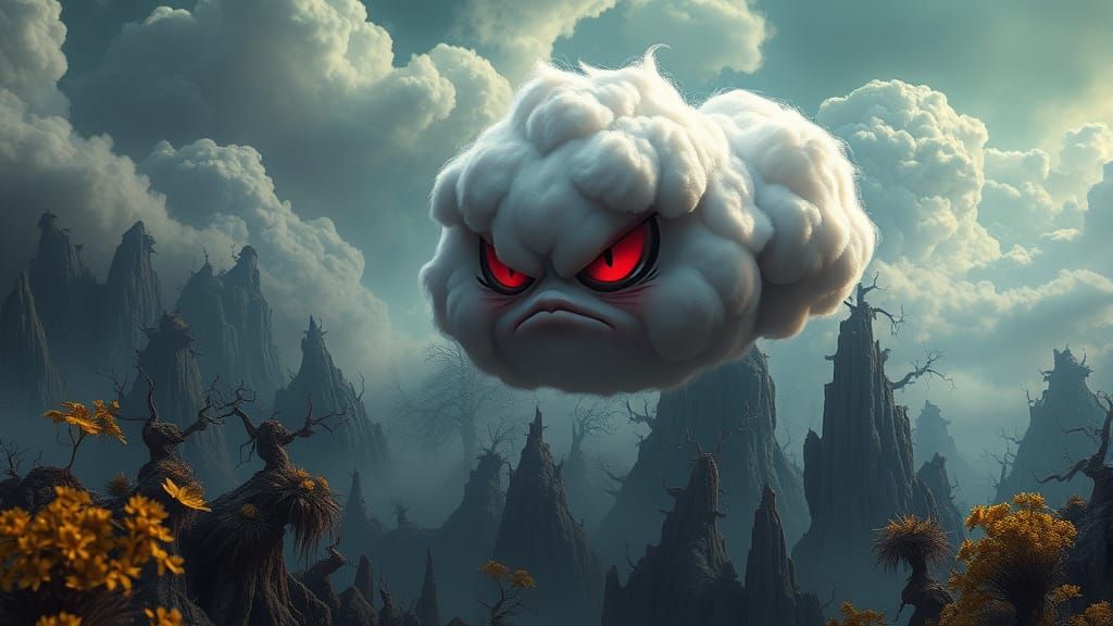 Whimsical Cloud Creature in Petrified Forest