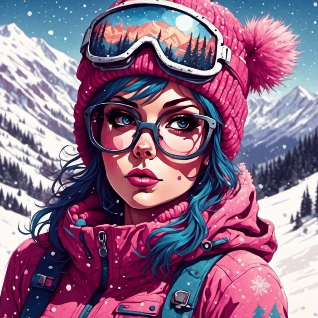 Female Skier on Glittery Snow Slopes
