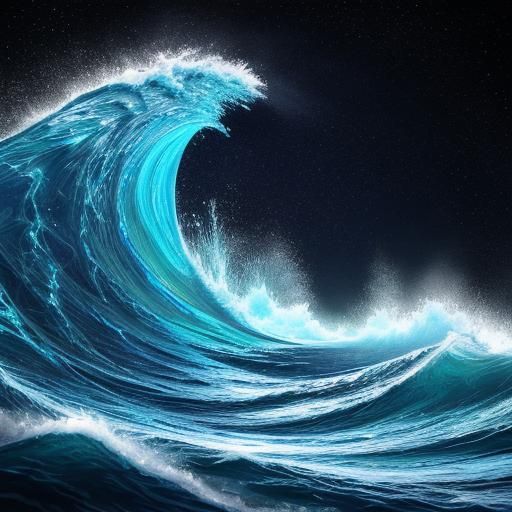 Prismatic Water Waves in Cosmic Illustration Style