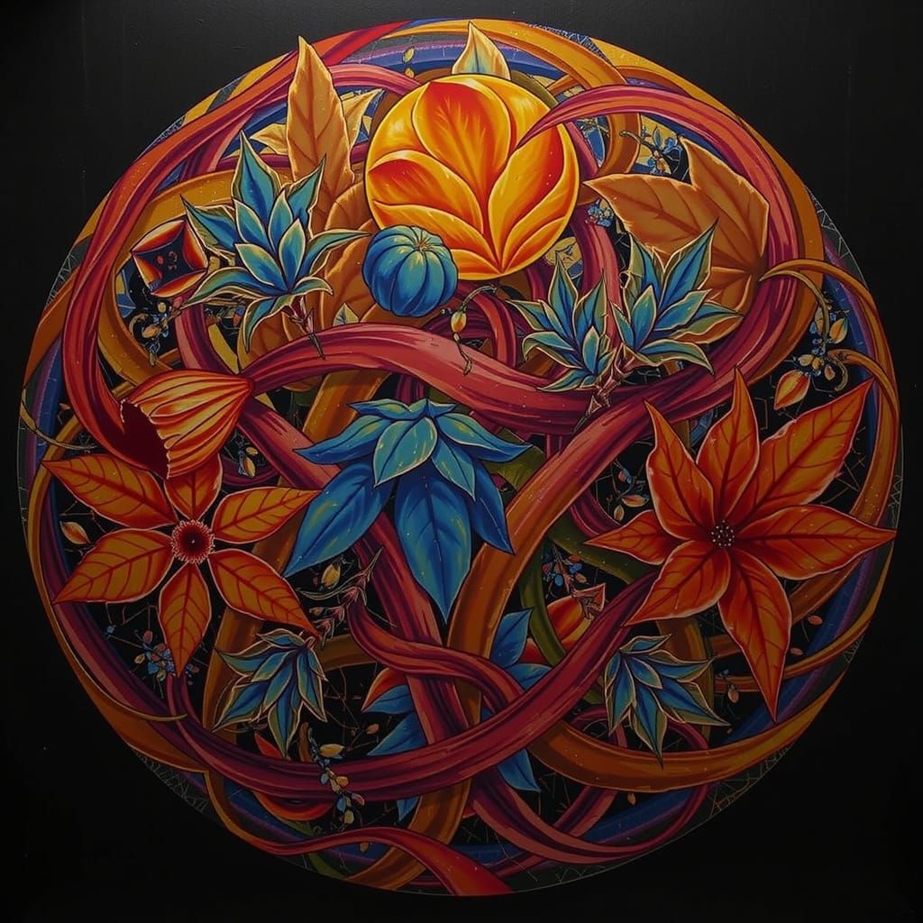 Abstract Botanical Art with Crystalline Leaves