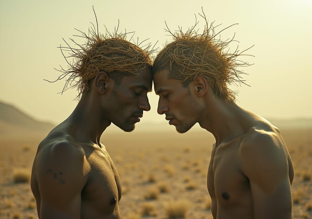 Desolate Hollow Men in Barren Winter Landscape