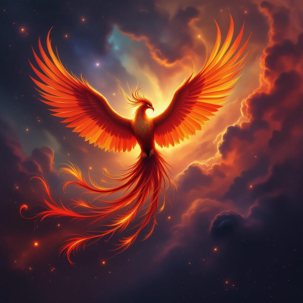 Majestic Phoenix Soars Through Cosmic Nebula