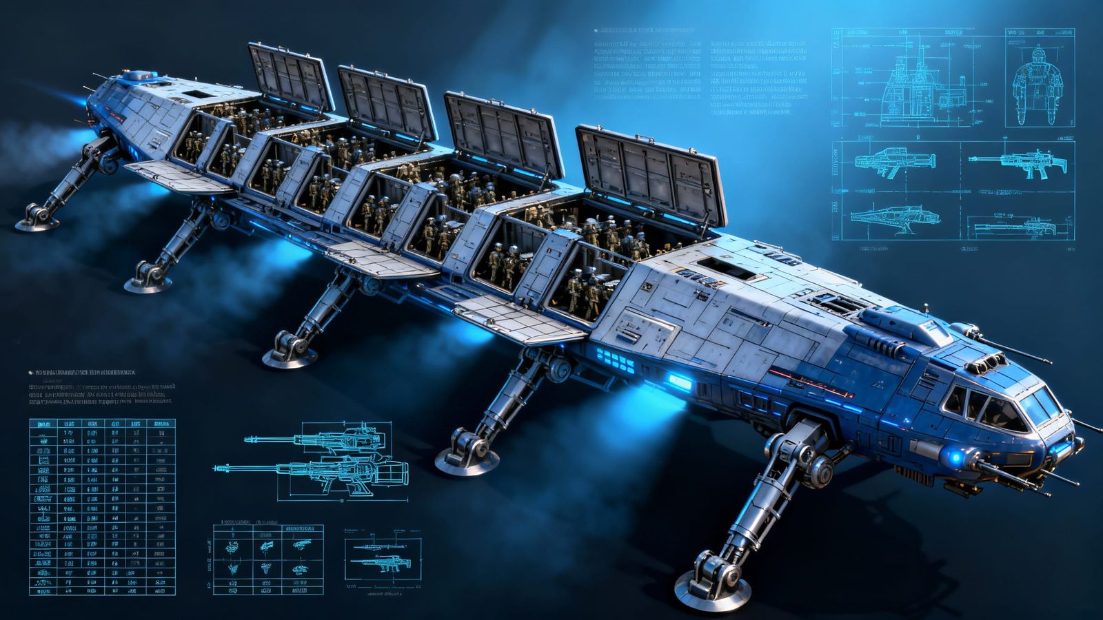 Detailed Sci-Fi Lander Technical Diagram