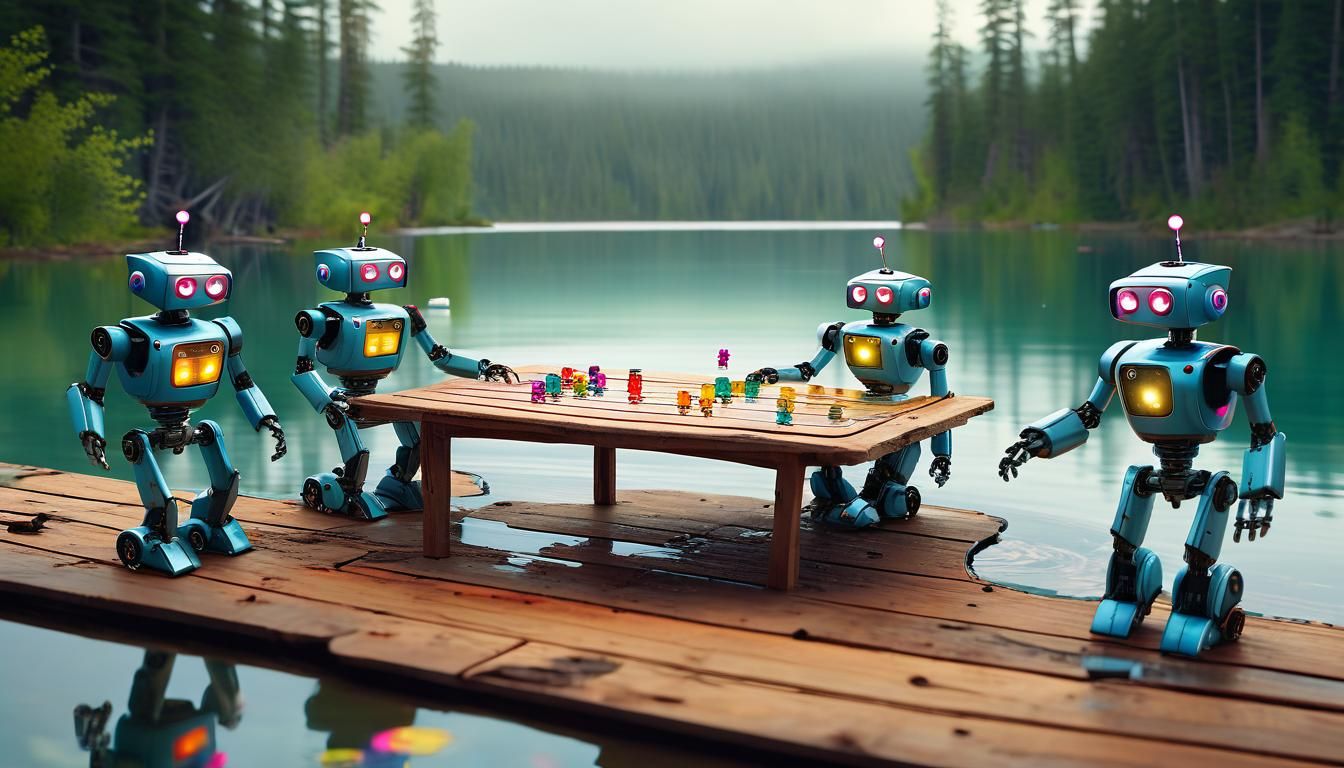Robots at Play in a Serene Lake Setting
