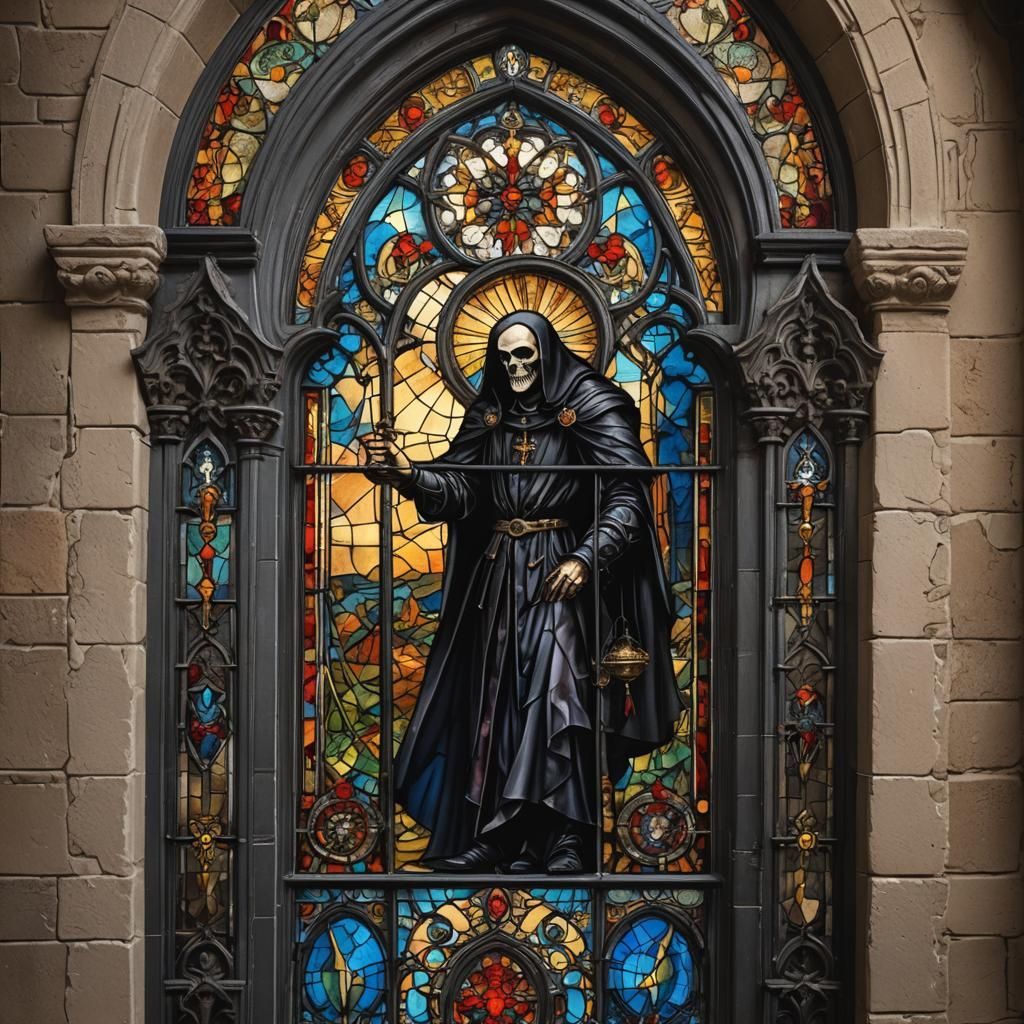 Dark Gothic Stained Glass Window in Spanish Villa