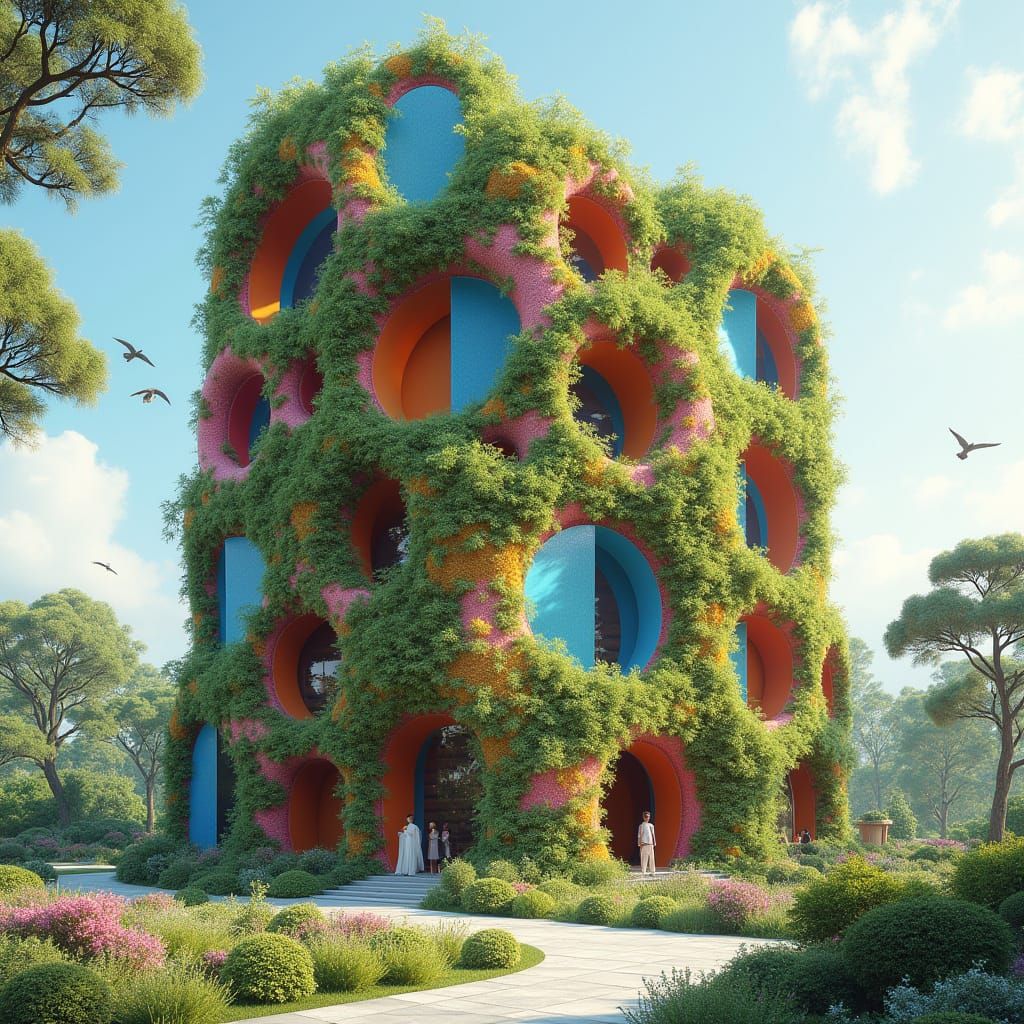 Vibrant Futuristic Building Takes Shape in Sustainable Lands...