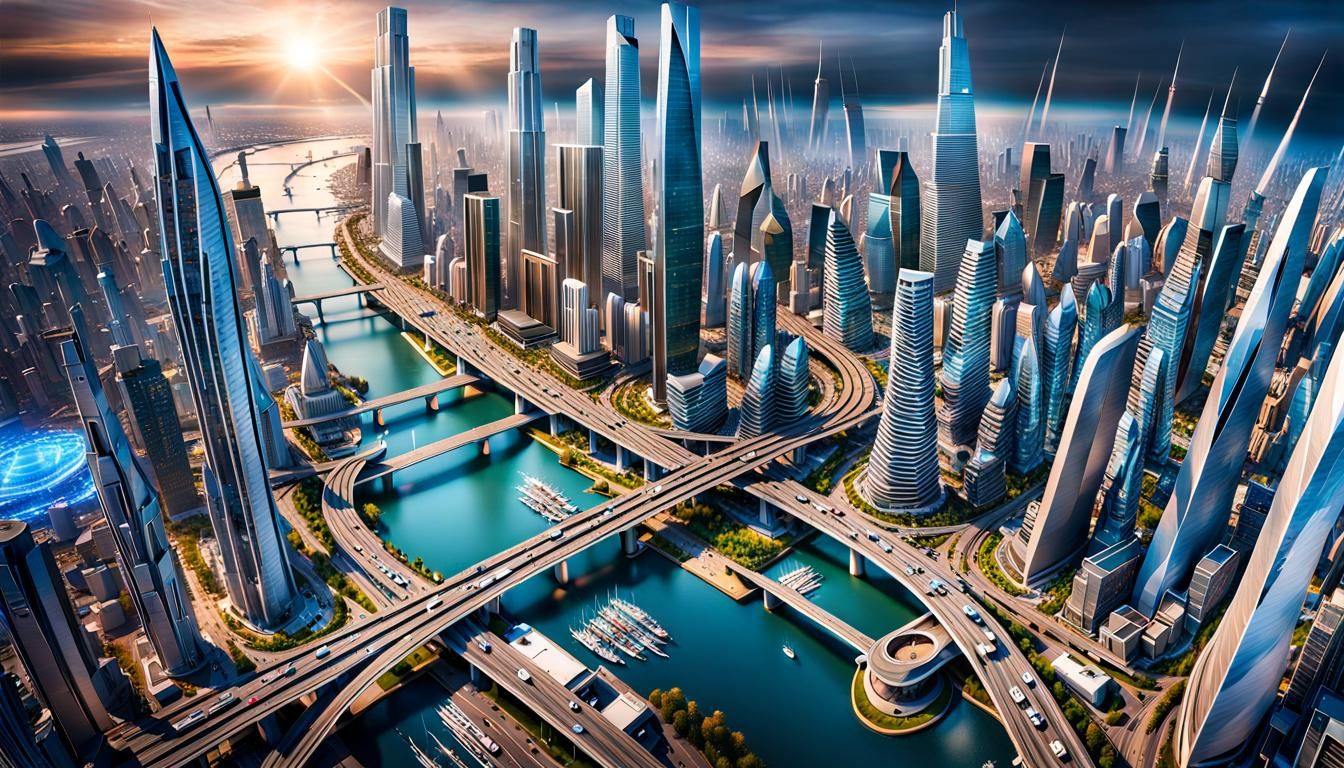Futuristic Cityscape: Intricate and Realistic Wide View