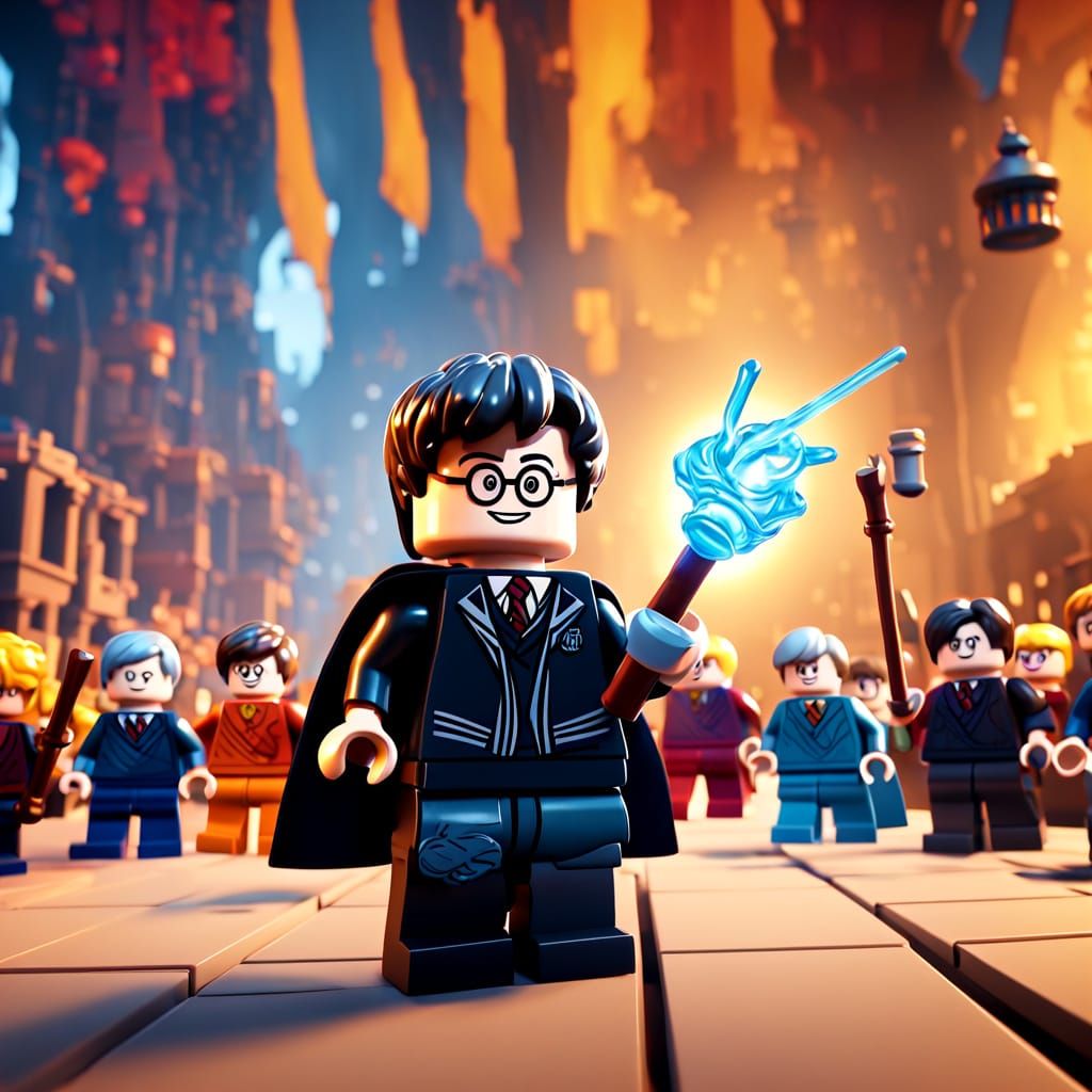 Playful Harry Potter Lego Character in Disney Cartoon Style