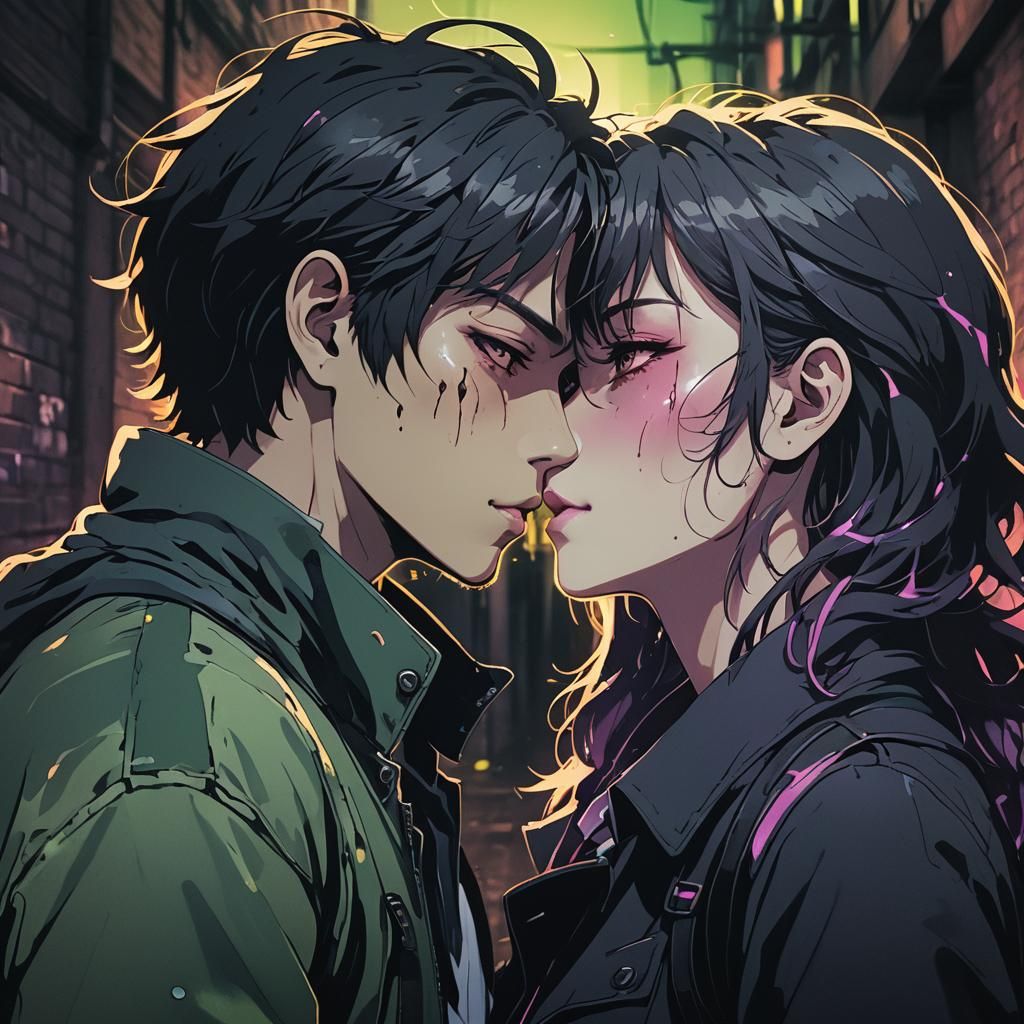 Toxic Kiss in Anime Style with Neon Glow