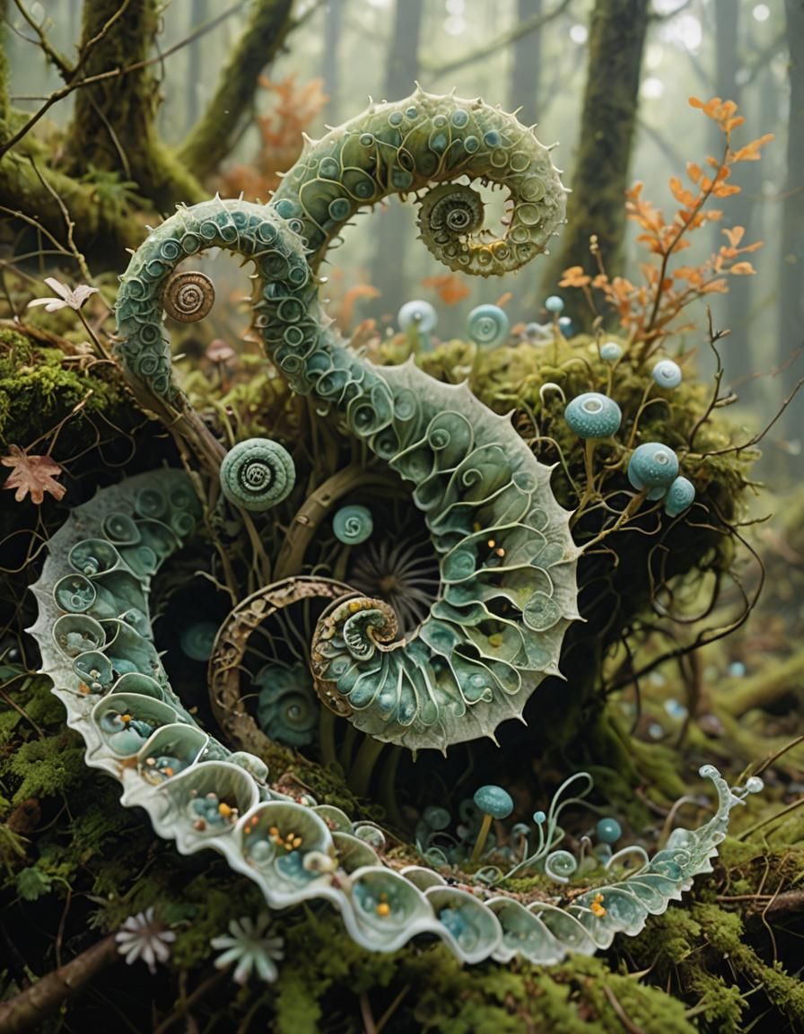 Hyperdetailed Spiral Fungus on Forest Floor