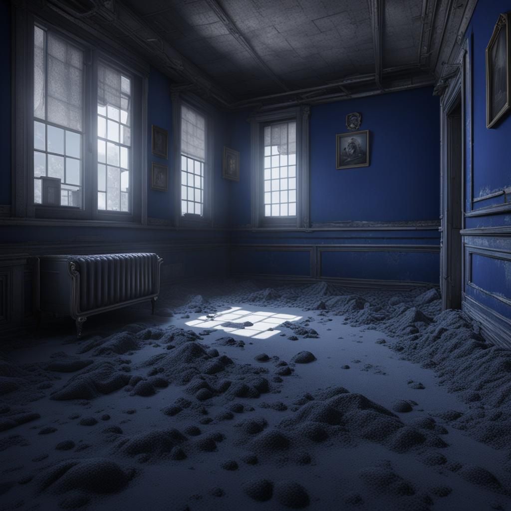 Abandoned House: Dark Blue Room with Silver Sand