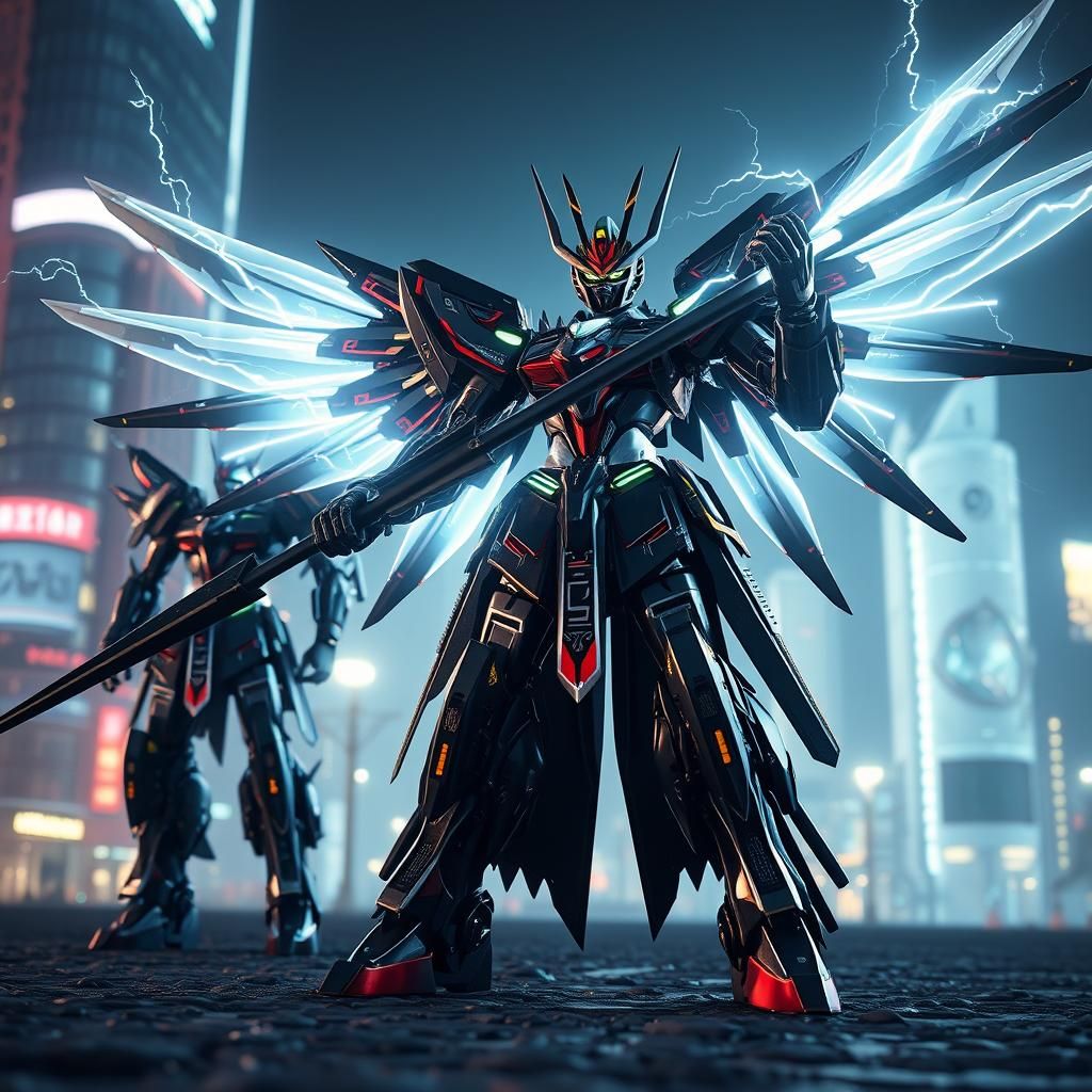 Armored Robot Samurai in Quantum City, Digital Art