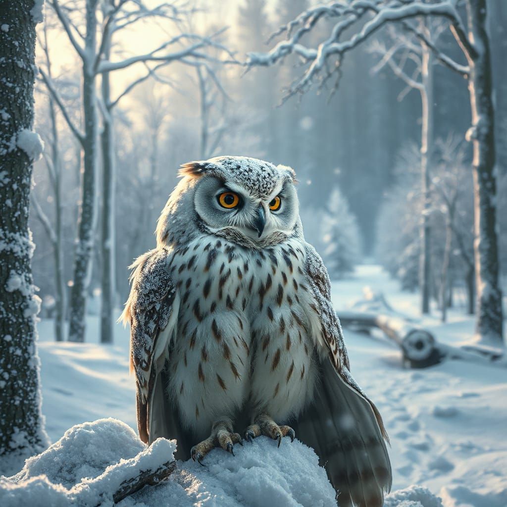 Owl in Snowy Winter Wonderland as Matte Painting