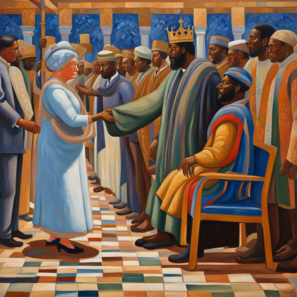 King Solomon Greets the Queen: Expressionist Oil Painting