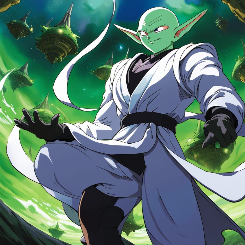 Green Namekian in White GI, Anime Style