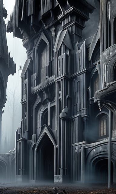 Creepy University Landscape Painting in Surreal Horror Style