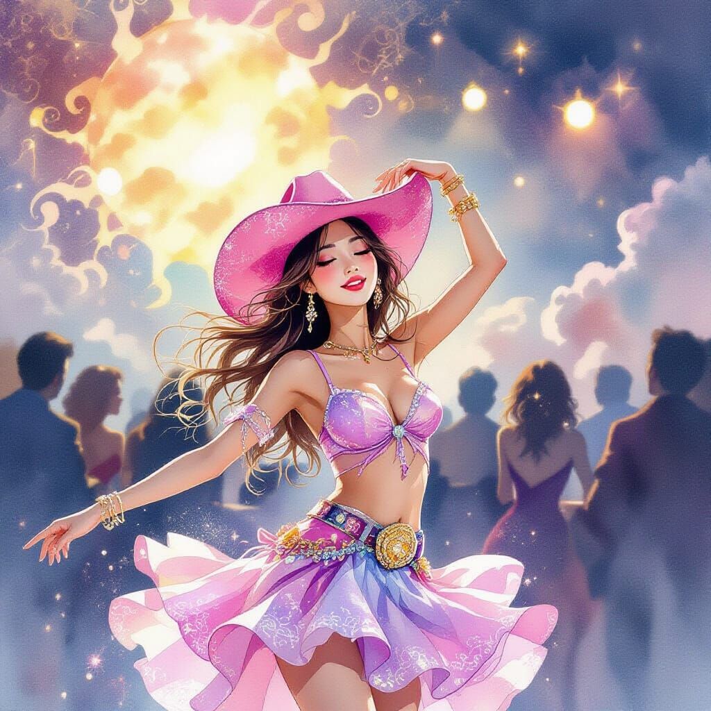 Watercolor Painting of a Glowing Woman Dancing