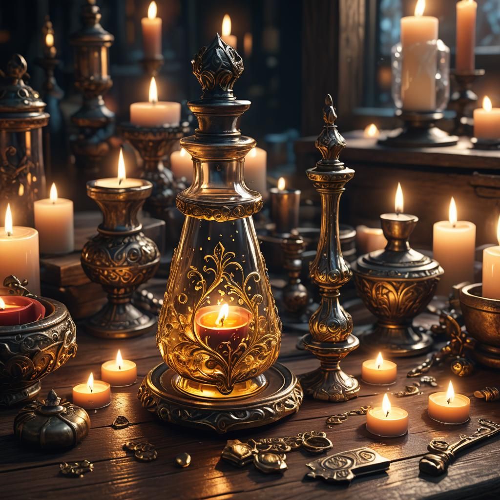 Glowing Elixir in Ornate Vial: Fantasy Concept Art