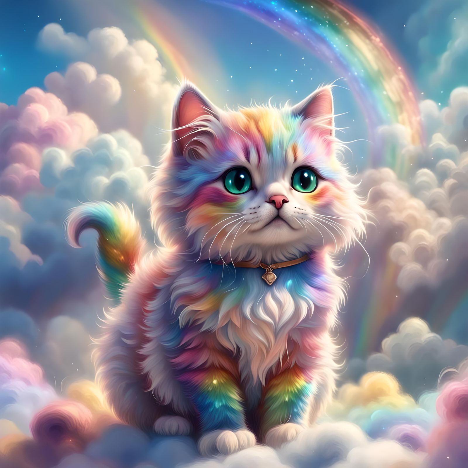 Glittery Cat in Rainbow Cloud Wonderland