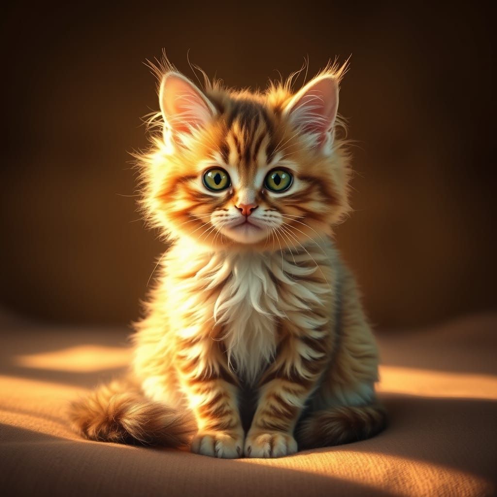 Whimsical Curly-Haired Cat in Warm Golden Light