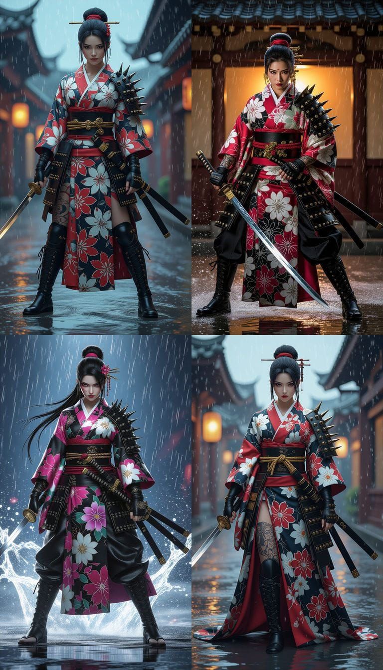 Fierce Samurai Warrior in Kimono with Katana