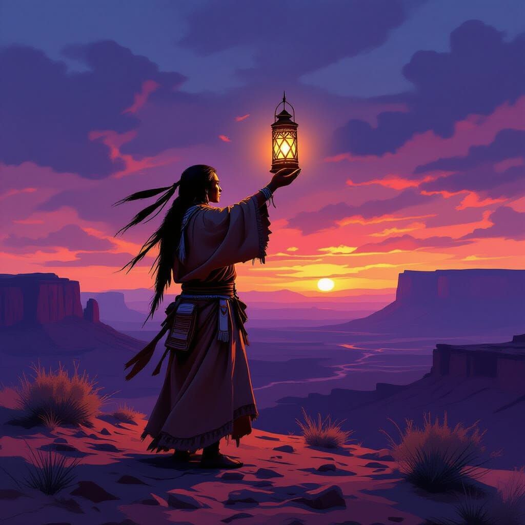 Twilight Shaman with Lantern, Concept Art Style