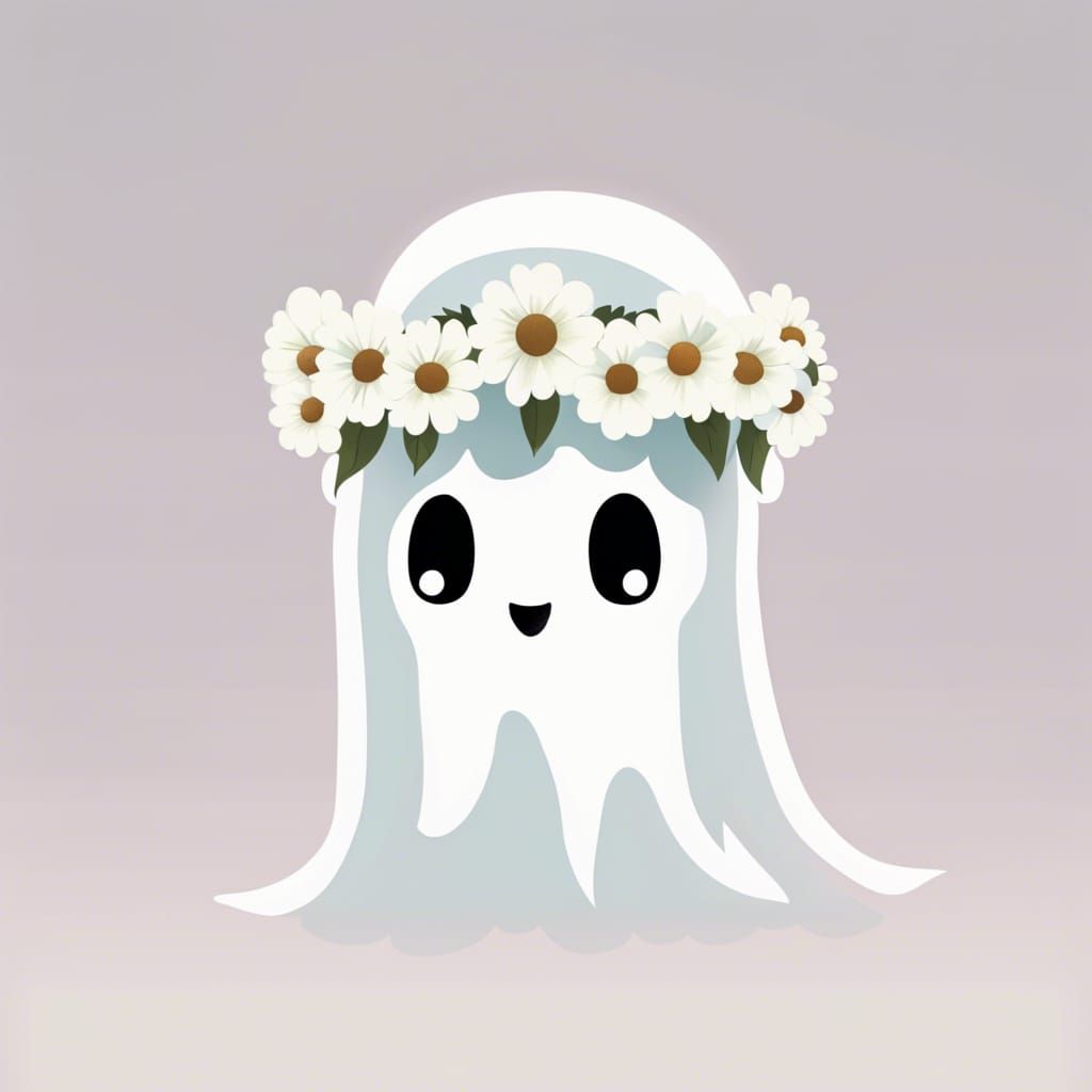 Adorable Ghost with Flower Crown Drawing