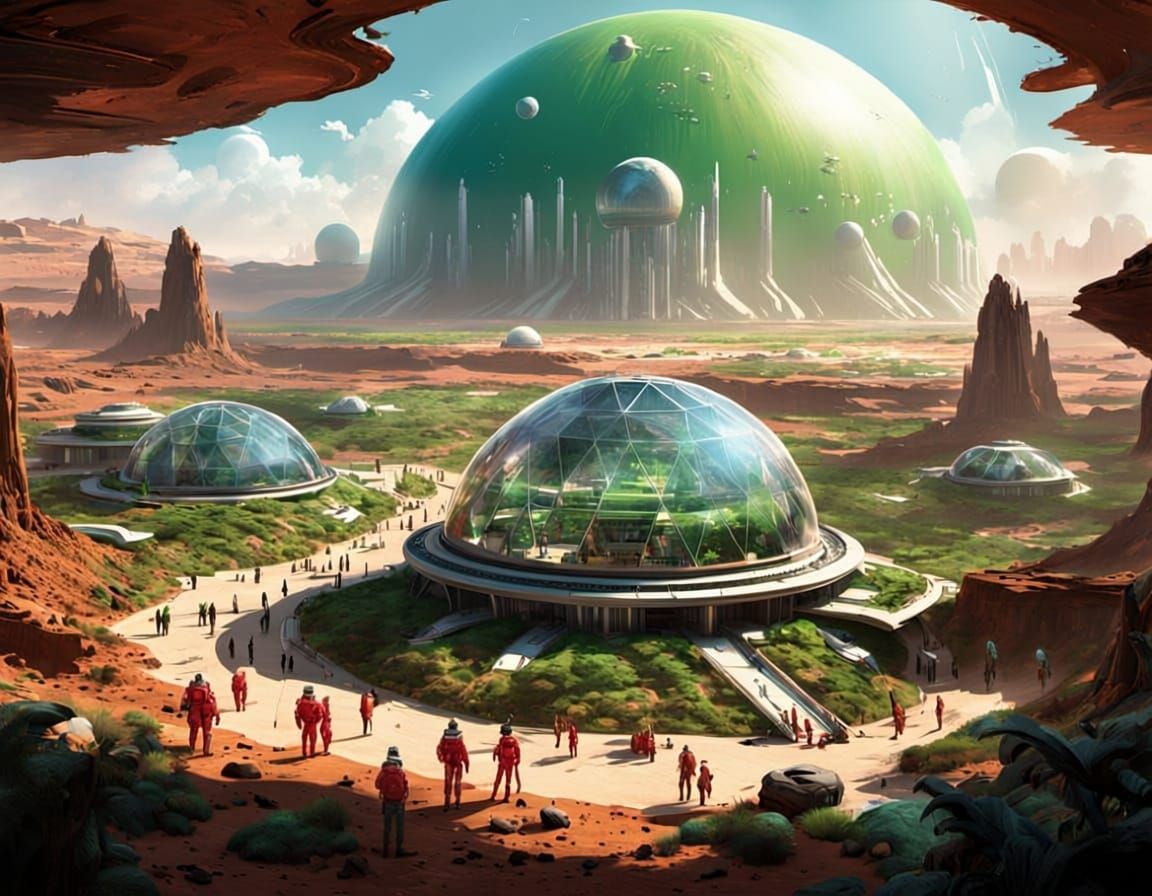 Futuristic Biodome Marketplace on Mars