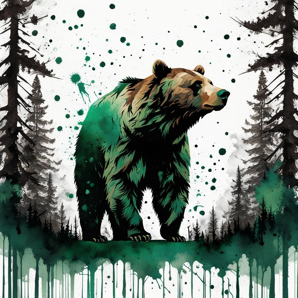 Splatter Bear Silhouette in Ink Splatter Art