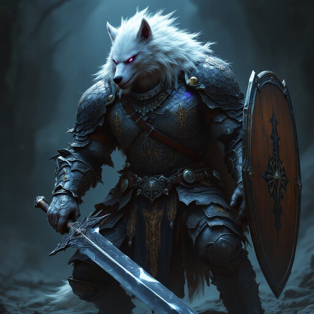 Towering White Werewolf in Dragon Scale Armor