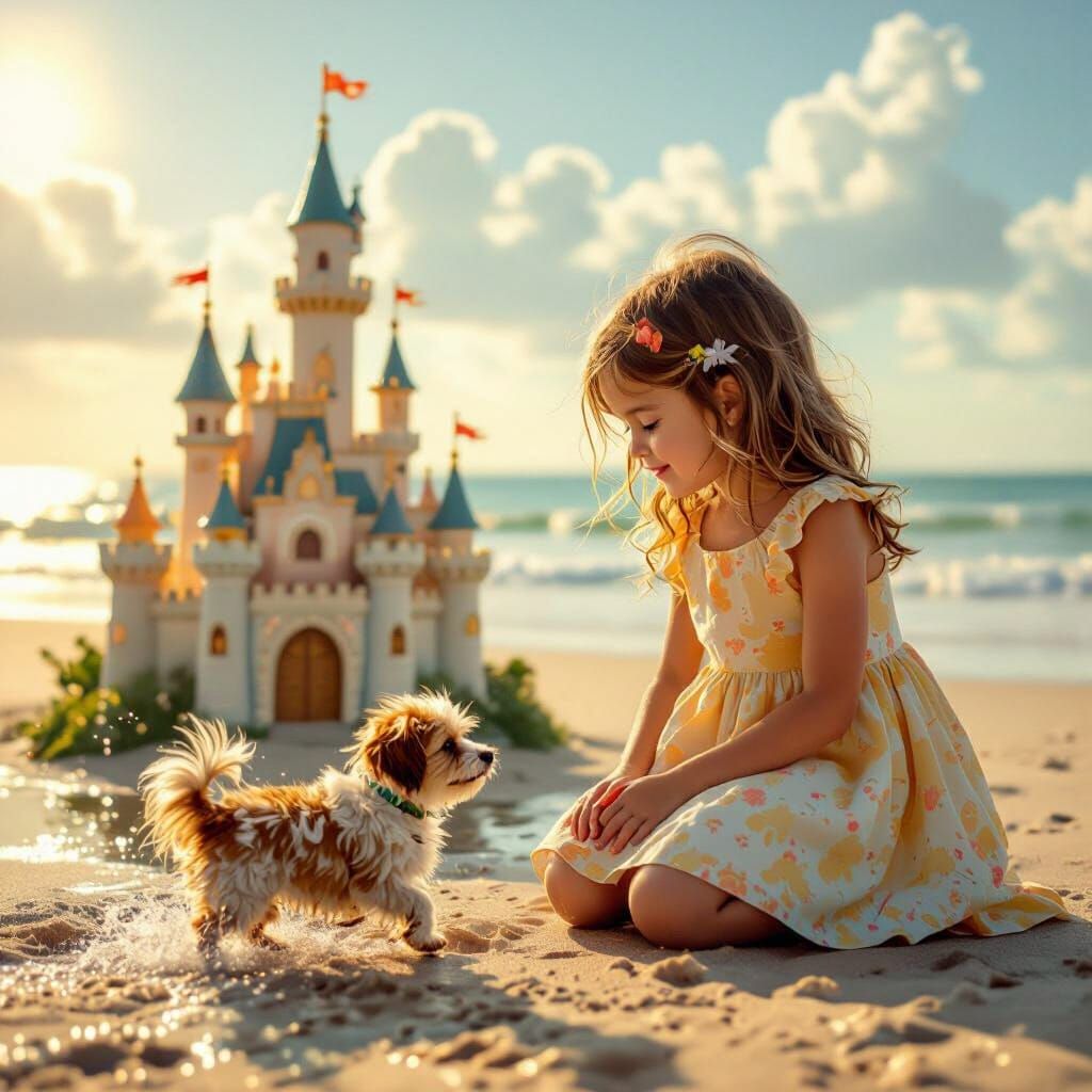 Girl and Dog at Beach Castle, Potter Style