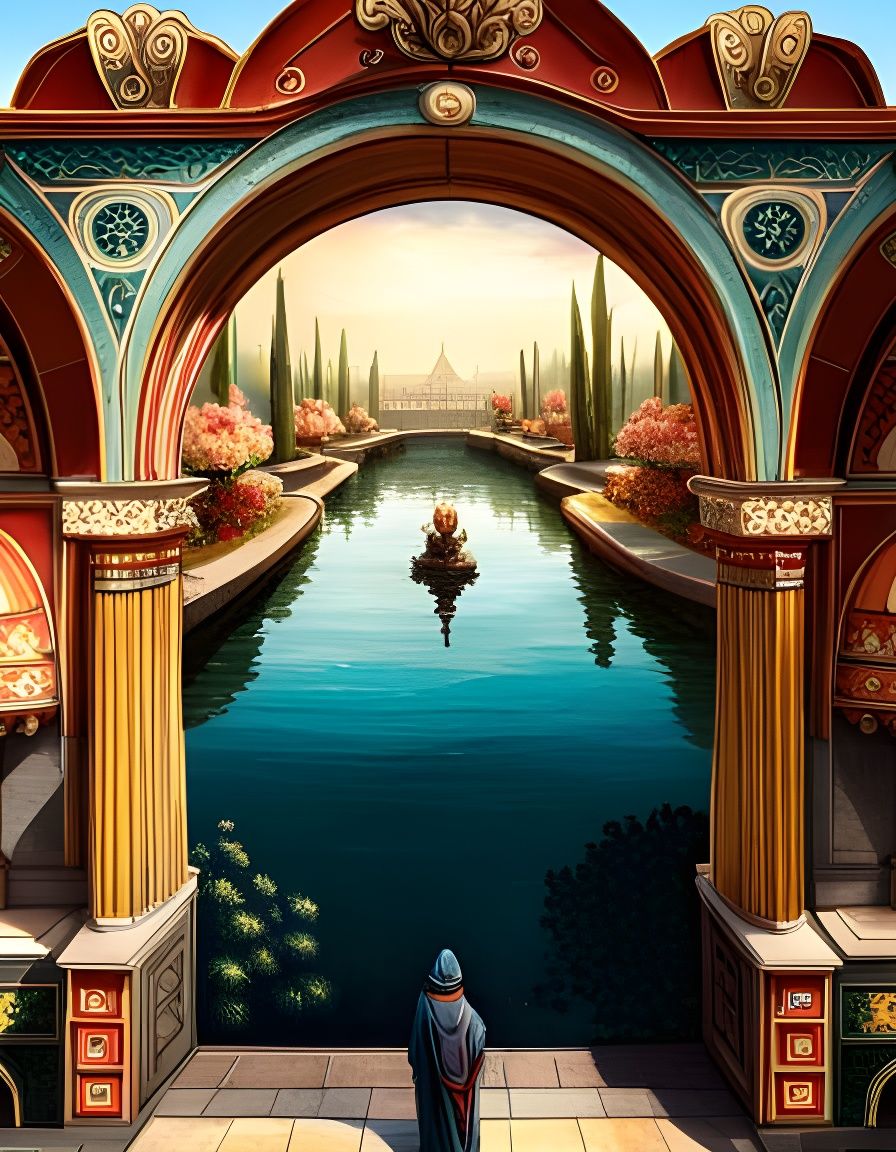 Ornate Marble Pool Surrounded by Sinister Statues