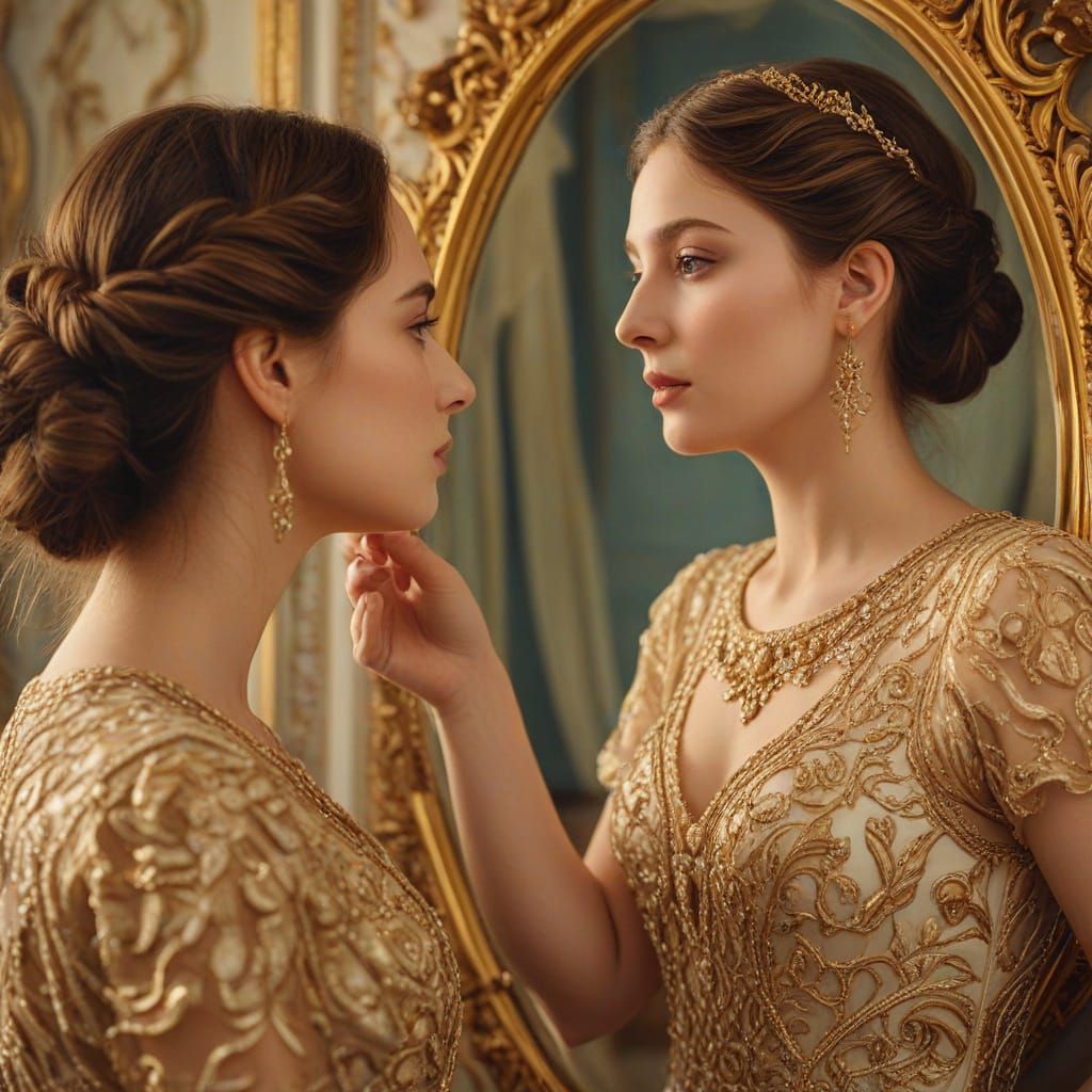 Woman Admiring Herself: A Surrealist Oil Painting