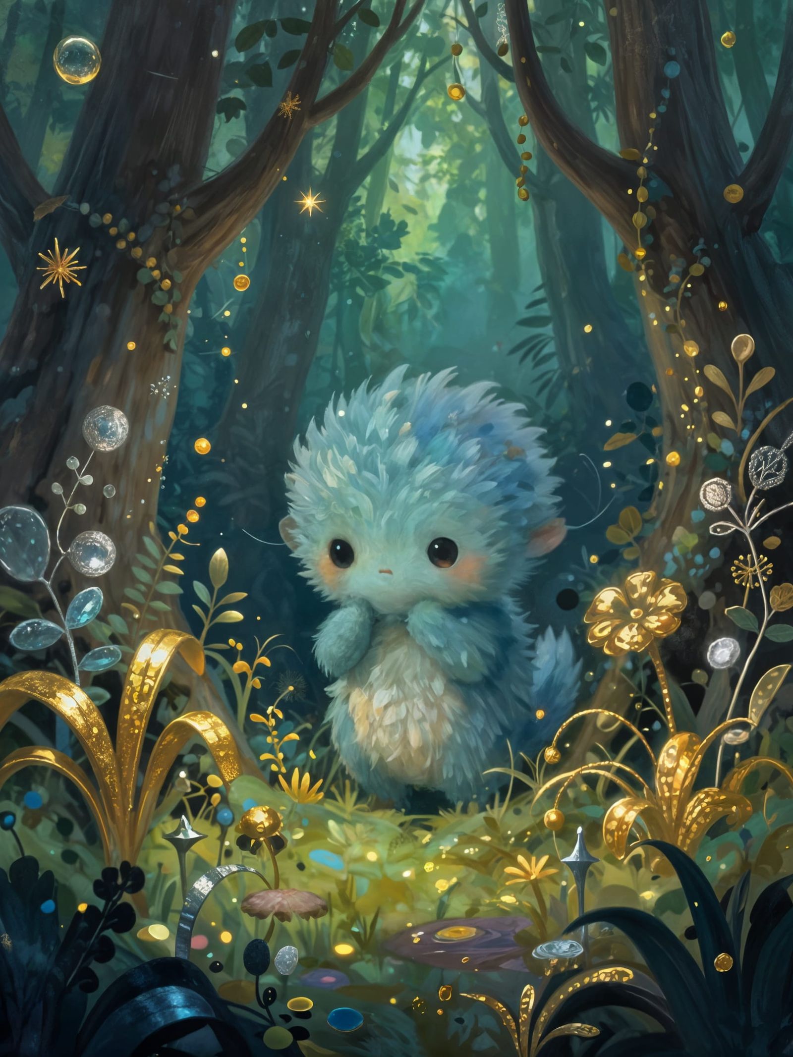 Shy Fantasy Creature in Enchanted Forest Digital Painting
