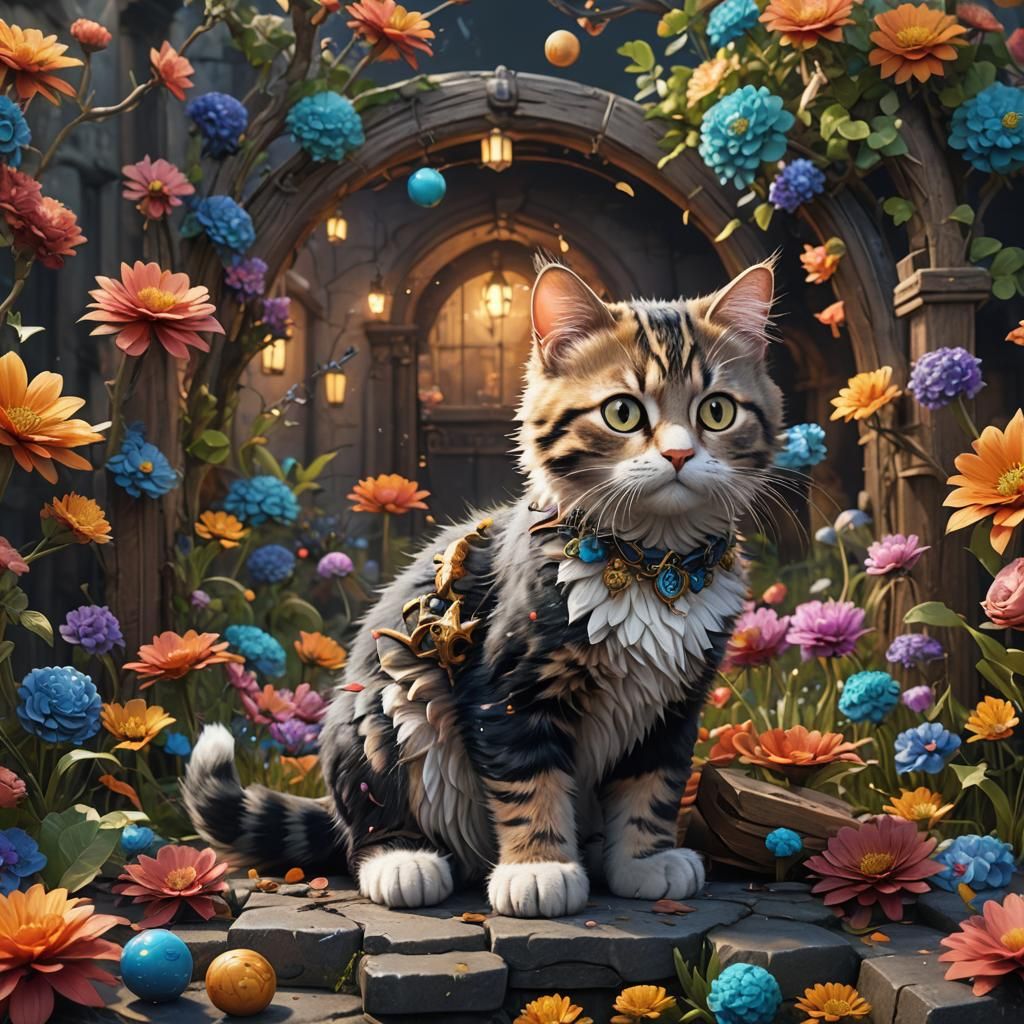 Cute Cat in Detailed Matte Painting