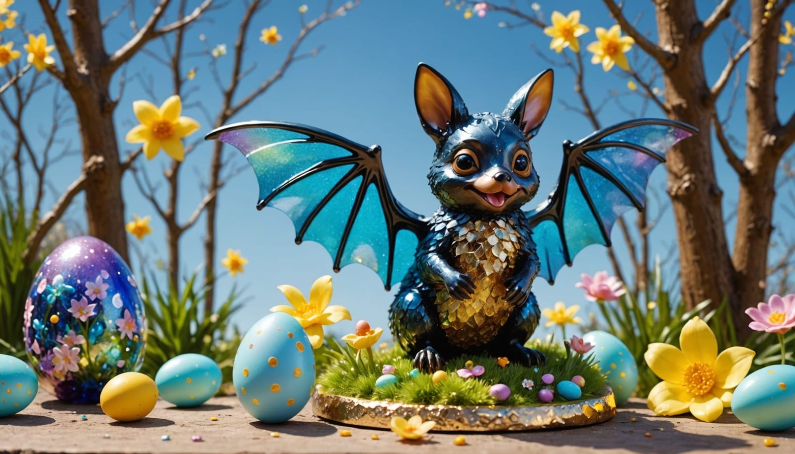 Easter Fantasy Sculpture in Iridescent Glass