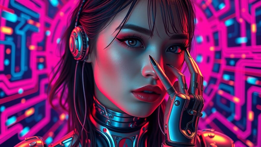 Futuristic Woman Portrait in Pop Art Anime Style