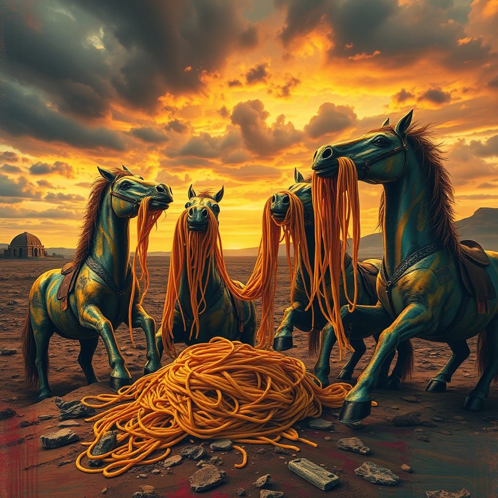 Apocalyptic Spaghetti Feast in Surrealist Style