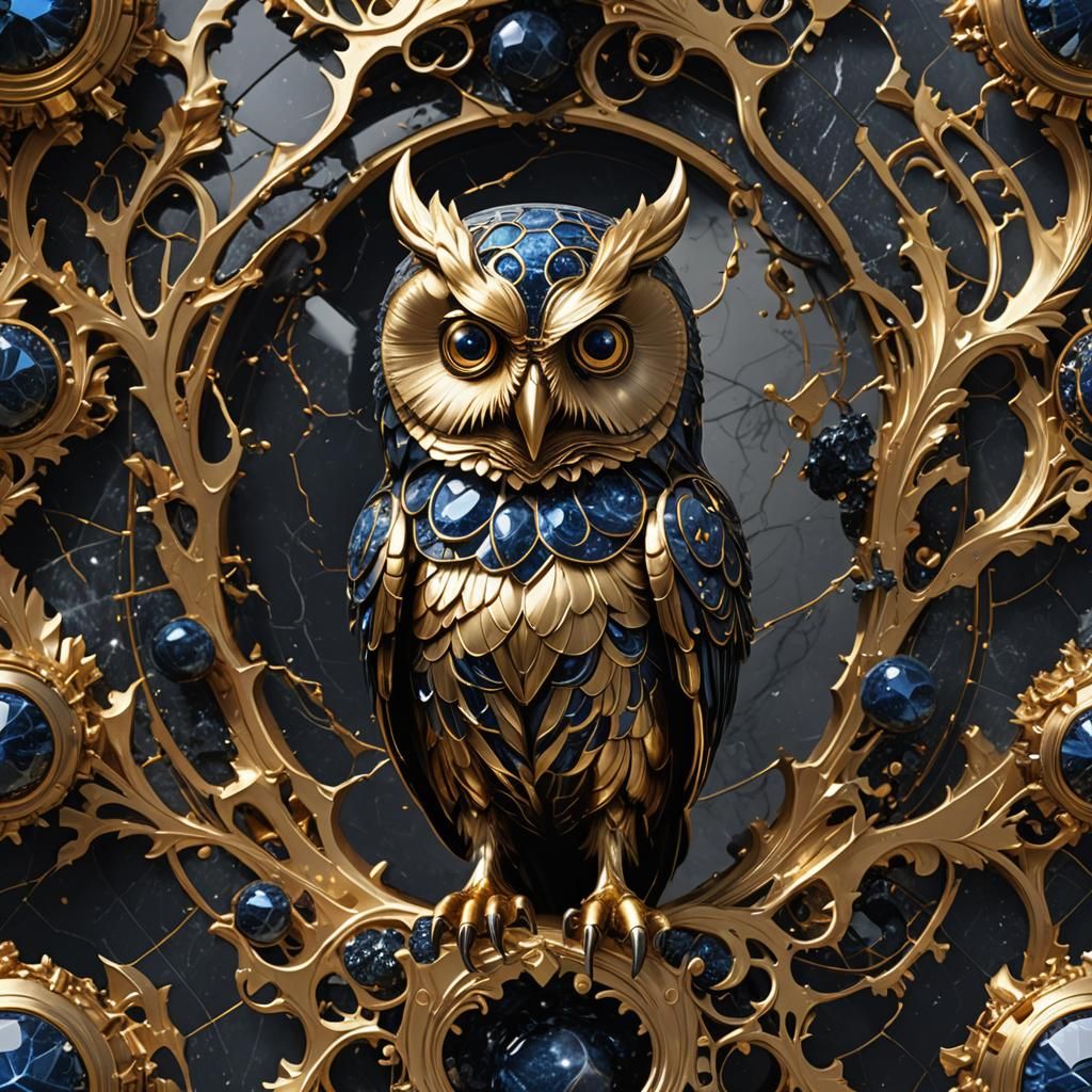 Steel Owl and Celeriac Sapphire in Fractal Marble